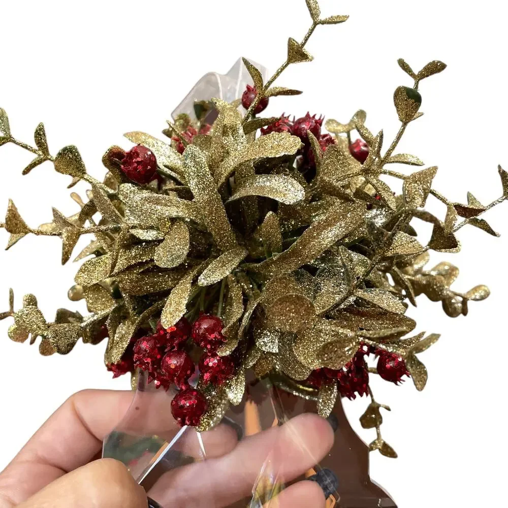 Kissing Krystals Acrylic Mistletoe Christmas Ornament Clear Green Gold Red Berry